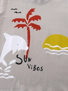 T-shirt gris pour enfants avec imprimé plage Sun Vibes, dauphins et palmiers