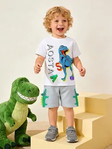 Ensemble T-shirt à Manches Courtes et Short en 100% Coton pour Garçons Imprimé Dinosaure Vêtements Décontractés pour Enfants en Tricot Doux