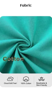 Close-up of 100% cotton teal fabric showing breathable texture and soft touch