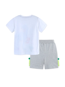 Ensemble d'été en coton pour enfant avec t-shirt blanc et short gris dinosaure