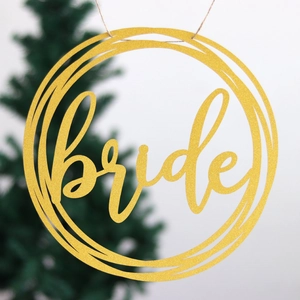 Glitter Gold Artificial Pearl Paper Bride And Groom Wedding Chair Hanging Signs For Ceremony Party Backdrop Decoration Laser Cut Hollow Round Garland Banner