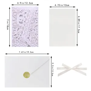 Lace laser-cut wedding invitation set dimensions with ivory envelope and gold seal