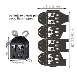 Halloween laser-cut castle candy box with ribbon, 50 pieces per pack, flat shipping