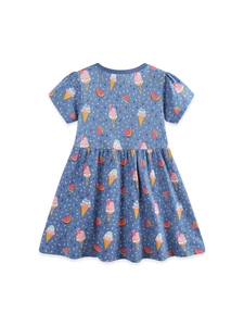 Girls Summer Short Sleeve Dress Pure Cotton Breathable Sweet Ice Cream Watermelon Print Princess Dress For Kids Daily Wear