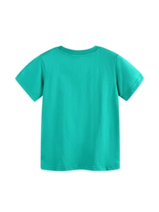 Kids glowing dinosaur print t-shirt in mint green cotton fabric with a classic crew neck
