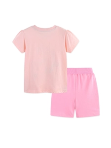 Set in cotone rosa da bambina con t-shirt a maniche corte e pantaloncini con volant
