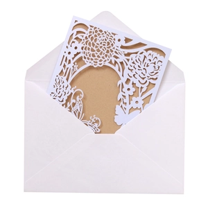 Laser cut floral and butterfly wedding invitation set with envelope and kraft insert