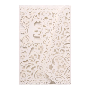 Elegant laser-cut wedding invitation featuring a pumpkin carriage and lace hollow pattern
