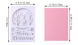 Detailed size chart for laser-cut Christmas greeting card with elk and snowflake pattern