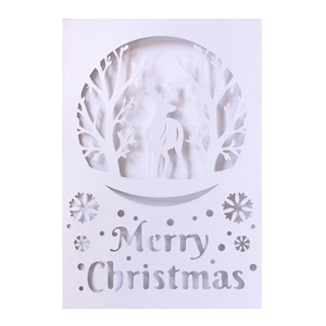 White 3D pop-up Christmas card with cutout reindeer and Merry Christmas text