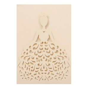 Detail of laser-cut wedding invitation featuring an elegant hollowed female silhouette