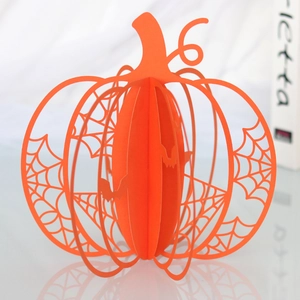 3D hollow orange pumpkin paper lantern with spider web and bat patterns for Halloween decor