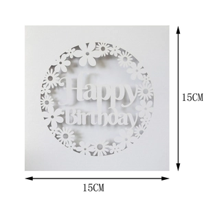 Detail of 15x15cm laser-cut Happy Birthday card with floral wreath design in white paper