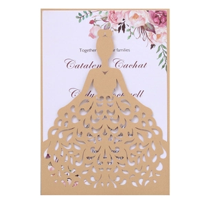 Laser cut kraft wedding invitation featuring a bride silhouette and floral details