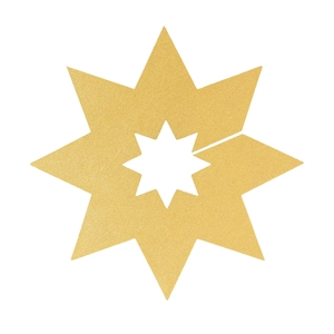 Detail van gouden glitter achthoekige ster bekerkaart met hol ontwerp voor bruiloften