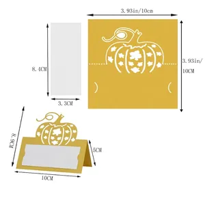 Hollow pumpkin place cards for Halloween party decoration with detailed size dimensions