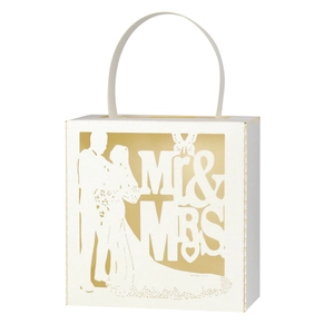Boîte de mariage découpée au laser avec silhouettes Mr & Mrs et doublure dorée élégante
