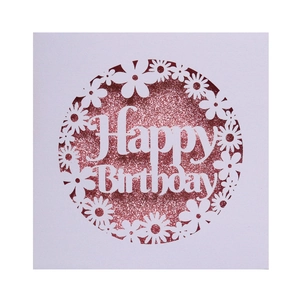 Laser Cut Happy Birthday Greeting Card With Glitter Inner Card Hollow Daisy Design Square Invitation Card For Party
