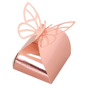 Elegante scatola regalo a farfalla in oro rosa con finitura metallica riflettente