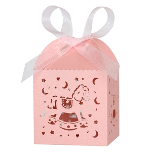 Rocking Horse Laser Cut Candy Box Pearlescent Paper Gift Box With Ribbon For Baby Shower Wedding Birthday Party Favors