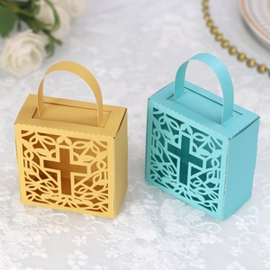 Detailed laser-cut hollow cross gift box with elegant vine pattern for weddings