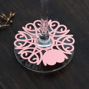 Pink heart laser cut wine glass place card for wedding party and table decoration