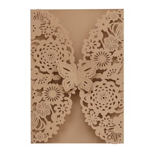 Laser Cut Butterfly Floral Wedding Invitation Cover Pearlescent Paper Elegant Invitation Shell For Birthday Party Banquet
