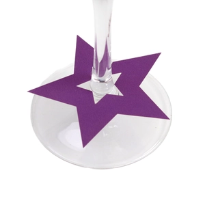 Tarjeta de nombre estrella morada para copas de vino y decoración de fiestas