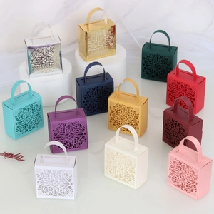 Lace hollow laser-cut wedding candy boxes in 11 colors for parties and small gifts