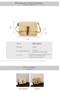 Tableau des tailles détaillé et spécifications du matériau pour le sac en paille tissée