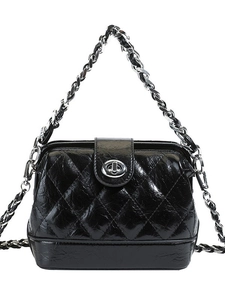 Retro black quilted leather crossbody bag with silver twist lock and chain strap