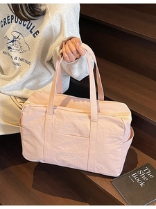 Pink large capacity lightweight nylon tote bag with embroidery for travel or shopping