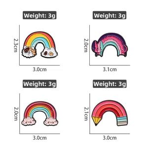 Cartoon rainbow animal enamel pins set with cute cat and cloud alloy badges 3cm