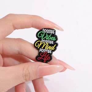 Positive Vibes Mind Life inspirational enamel lapel pin badge with colorful lettering