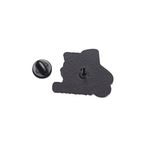 Macro detail of black rubber clutch and metal pin backing for lapel pin badges