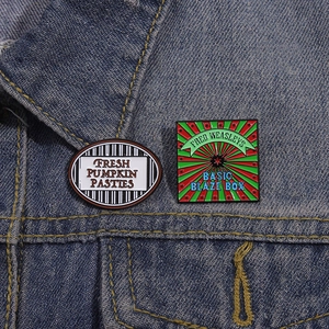 Harry Potter themed Fresh Pumpkin Pasties and Basic Blaze Box enamel pins on denim jacket