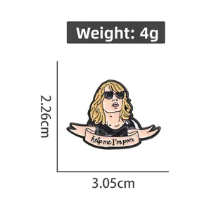 Detailed view of enamel pin with dimensions 2.26x3.05cm and 4g weight specifications