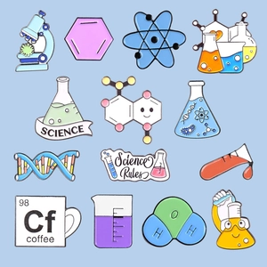 Broche de Esmalte de Laboratorio de Ciencias Creativas Pin de Química Molecular ADN Doble Hélice Forma de Microscopio Insignias de Aleación para Profesores Estudiantes