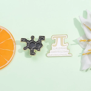 Science themed pins featuring chemical molecular structure and Pi symbol on green background