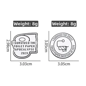 Detailed view of enamel toilet paper brooch with dimensions of 3.05cm and 8g weight