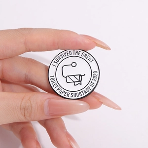 Minimalist toilet paper roll metal enamel pin with commemorative 2020 text engraving
