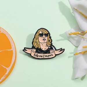 Cool cartoon enamel pin featuring a blonde woman with sunglasses and a funny quote