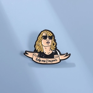 Funky Alloy Enamel Pin Blonde Woman Sunglasses Pink Ribbon Help Me I Am Poor Slogan Brooch Badge For Clothing Backpack Accessories