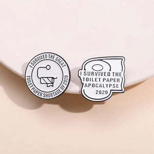 Black and white enamel pin set featuring the Great Toilet Paper Shortage of 2020 theme