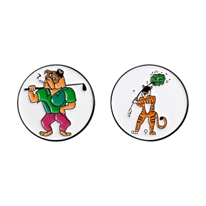 Cartoon dog and tiger golf ball markers made of premium enamel and zinc alloy