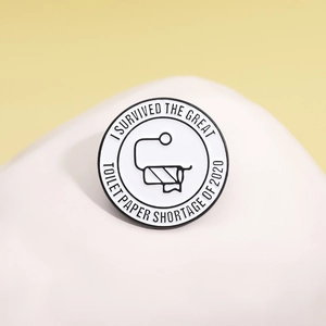 Funny I Survived 2020 toilet paper shortage white geometric enamel lapel pin badge