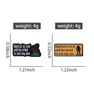 Detail view of Bigfoot metal pins showing specific dimensions and weight specifications