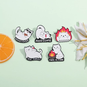 Lot de 5 épingles en émail chat blanc rigolo avec motifs de dessins animés d'humour