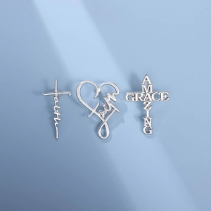 Silver Alloy Faith Amazing Grace Brooch Pin Heart Cross Inspirational Badge Backpack Accessory Fashion Jewelry