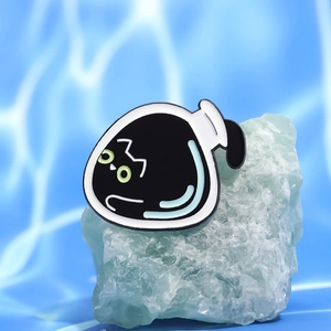 Creative black cat in a glass bottle enamel pin badge on green crystal stone